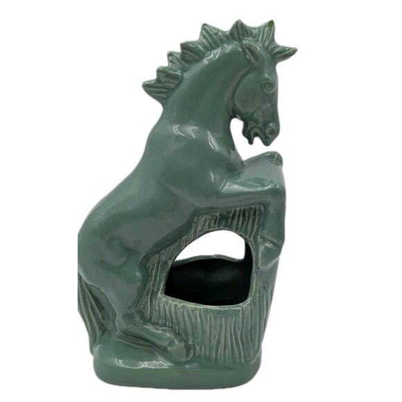 Vintage Green Ceramic Horse Figurine Planter – Mid-Century Pottery, 9" Tall - Picture 5 of 12
